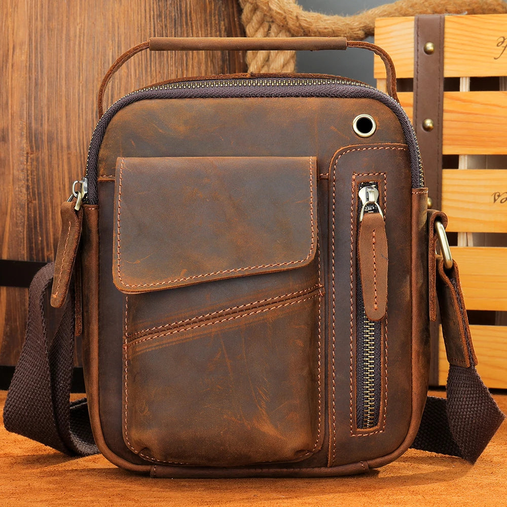 Westal Crazy Horse Leather Crossbody Bag for Men USB Charging