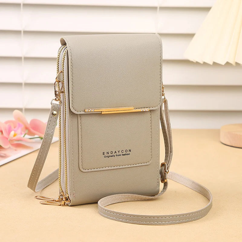 Women PU Leather Shoulder Bag With Touch Screen Window Zipper
