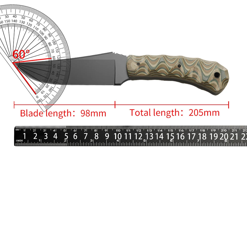 Retro Texture Stainless Steel Straight Knife Anti Slip Grip Camping