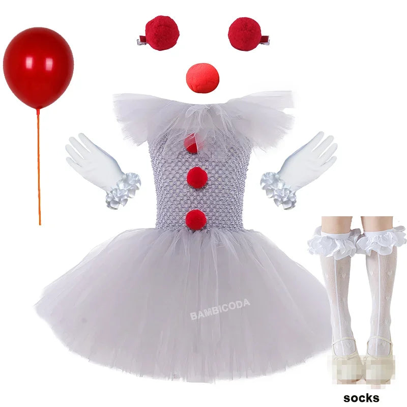 BAMBICODA Pennywise Creepy Clown Costume Dress For Girls