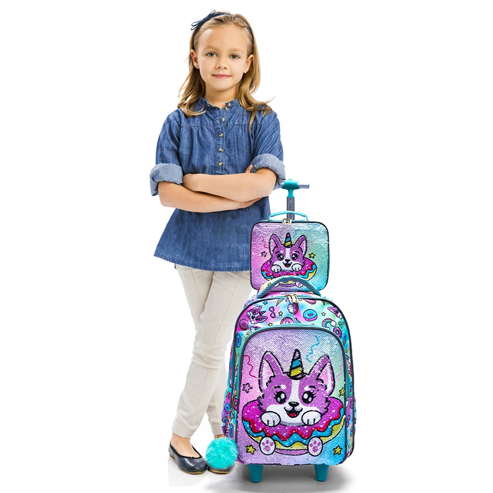 Bling Babies Kids Travel Bag With Wheels, Lunchbox, Pen Bag
