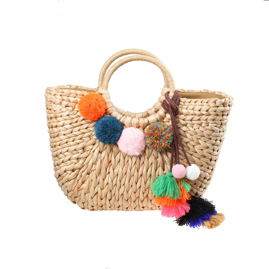 YYW Straw Woven Handbag Beach Tote Bag Handmade Shopping