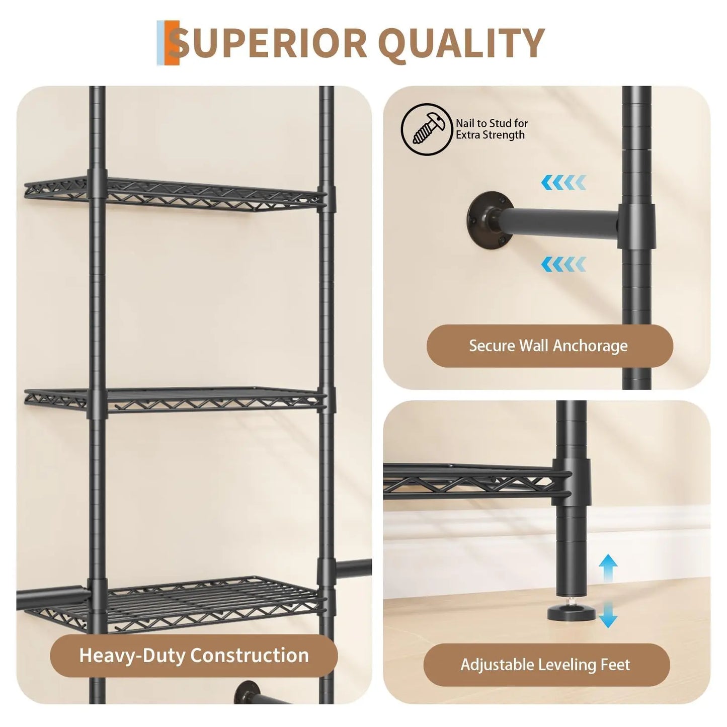 Studyset Carbon Steel Wall Mounted Clothes Rack With Expandable Rods