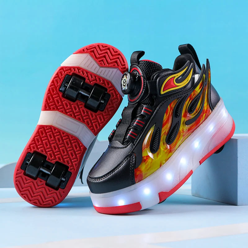 XIAOXIANGYING Light Up Kids Roller Walking Sneakers