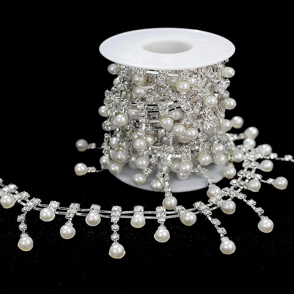 Jay Home CN Rhinestone Ribbon Chain Fringe Trim For Weddings