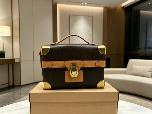 Women's Boxy Handbag With Retro Metal Lock Corner Design