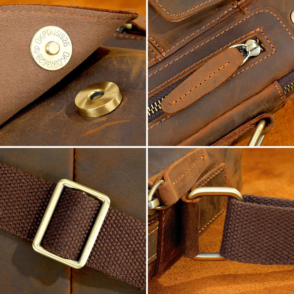 Westal Crazy Horse Leather Crossbody Bag for Men USB Charging