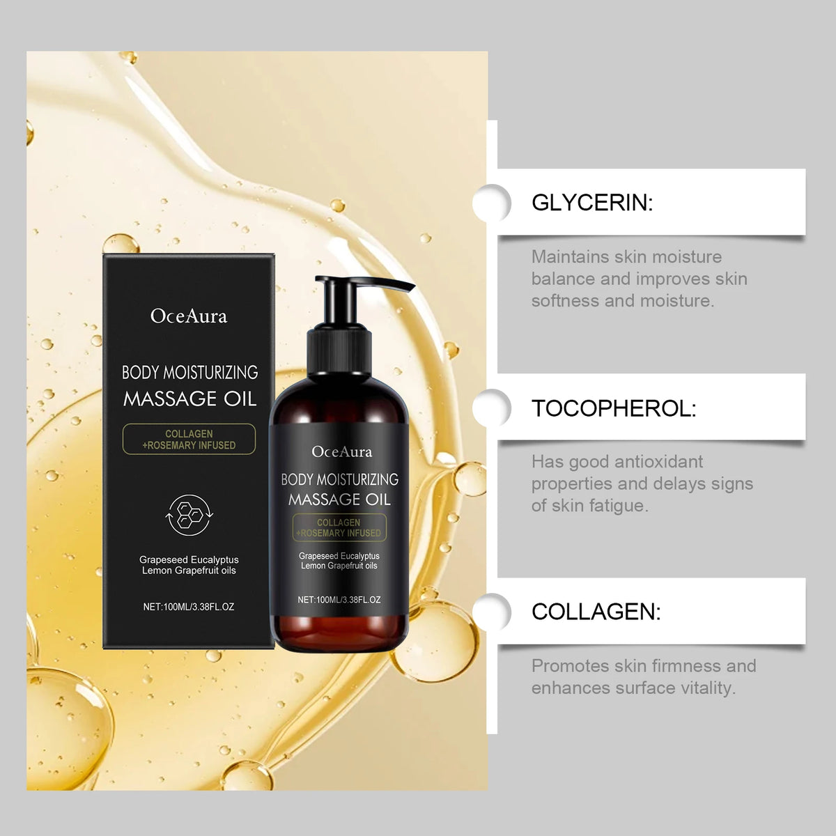 OceAura Moisturizing Massage Oil For Gentle Hydrating Skin Care