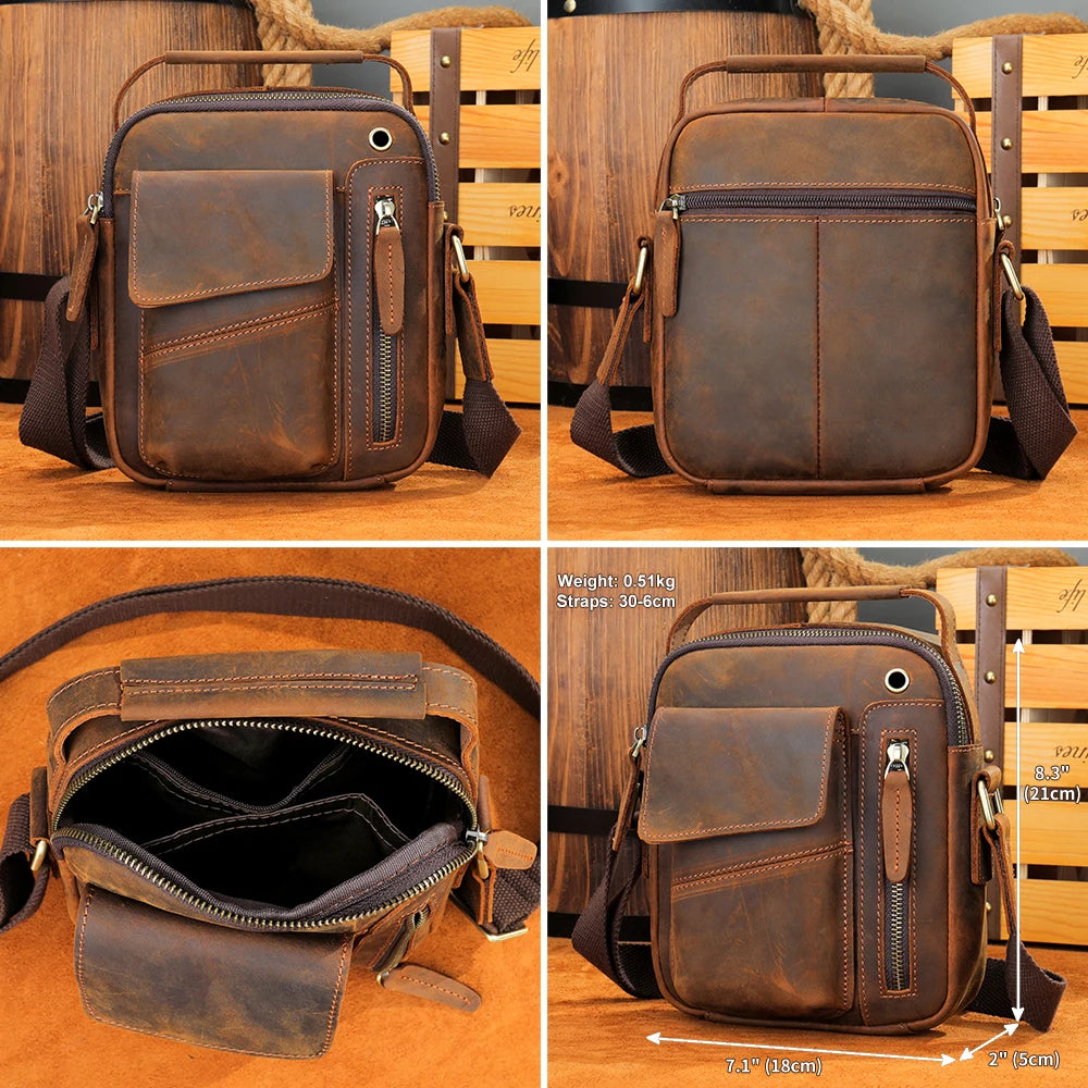 Westal Crazy Horse Leather Crossbody Bag for Men USB Charging