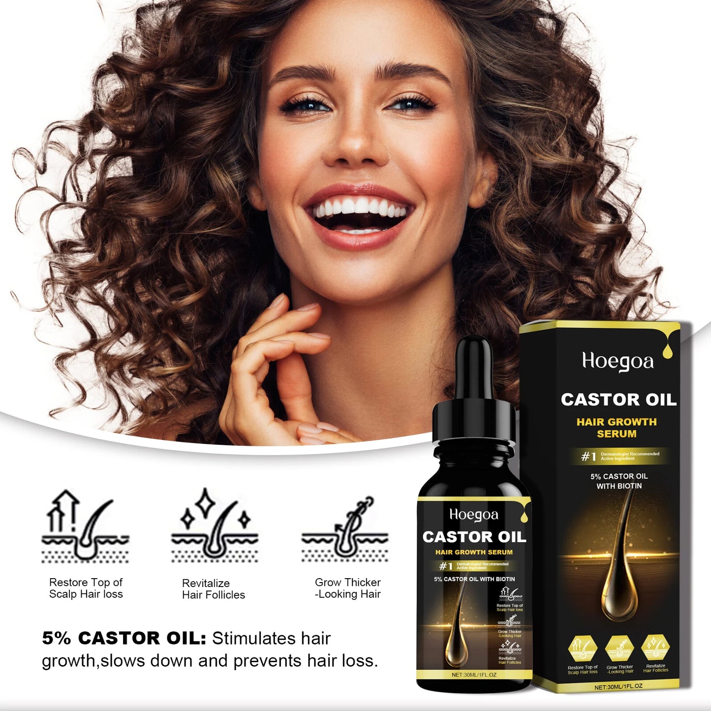 HOEGOA Castor Oil For Hair Thickening Nourishing Scalp Care