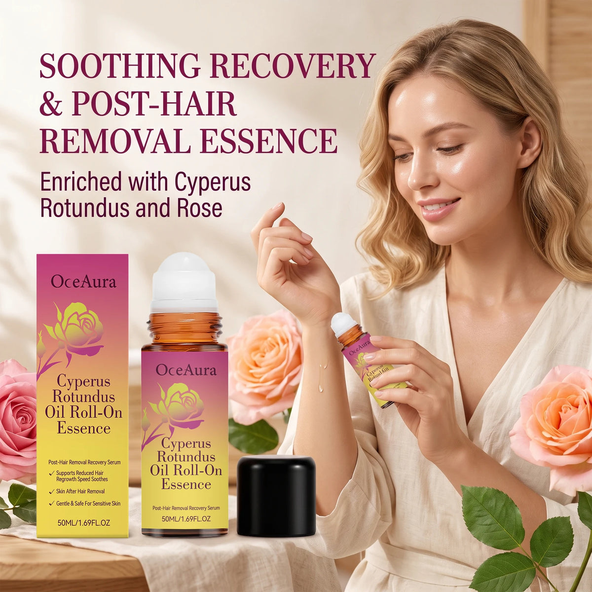 OceAura Rose Fragrance Oil Roller For Nourishing Skin And Massage