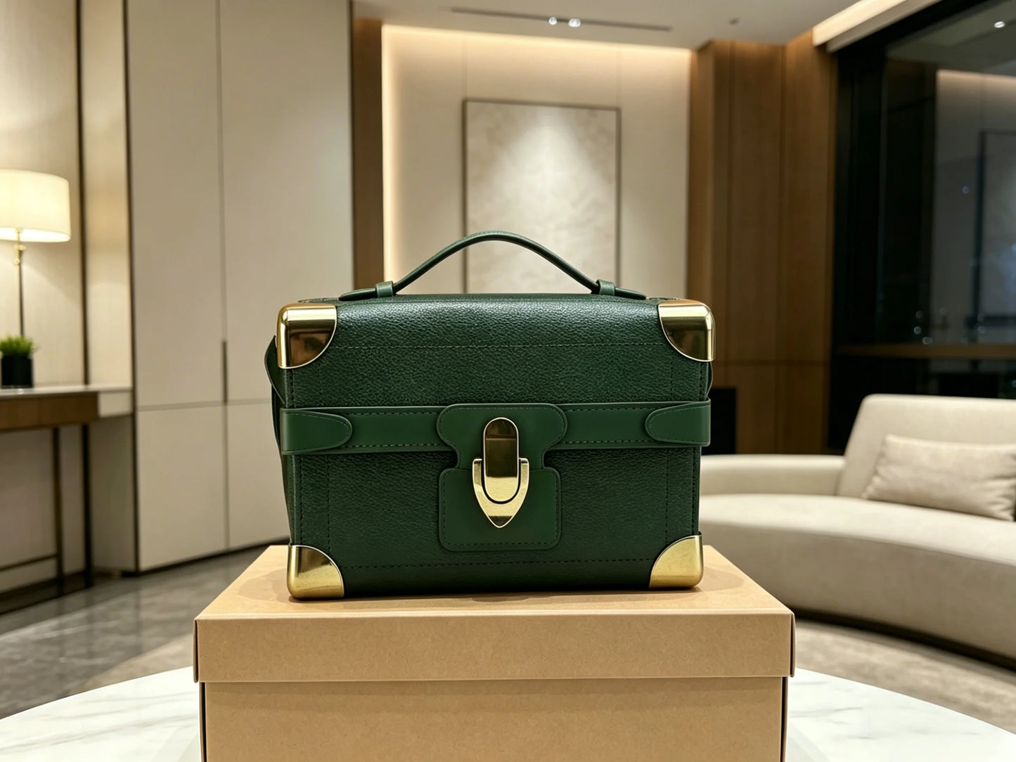 Women's Boxy Handbag With Retro Metal Lock Corner Design