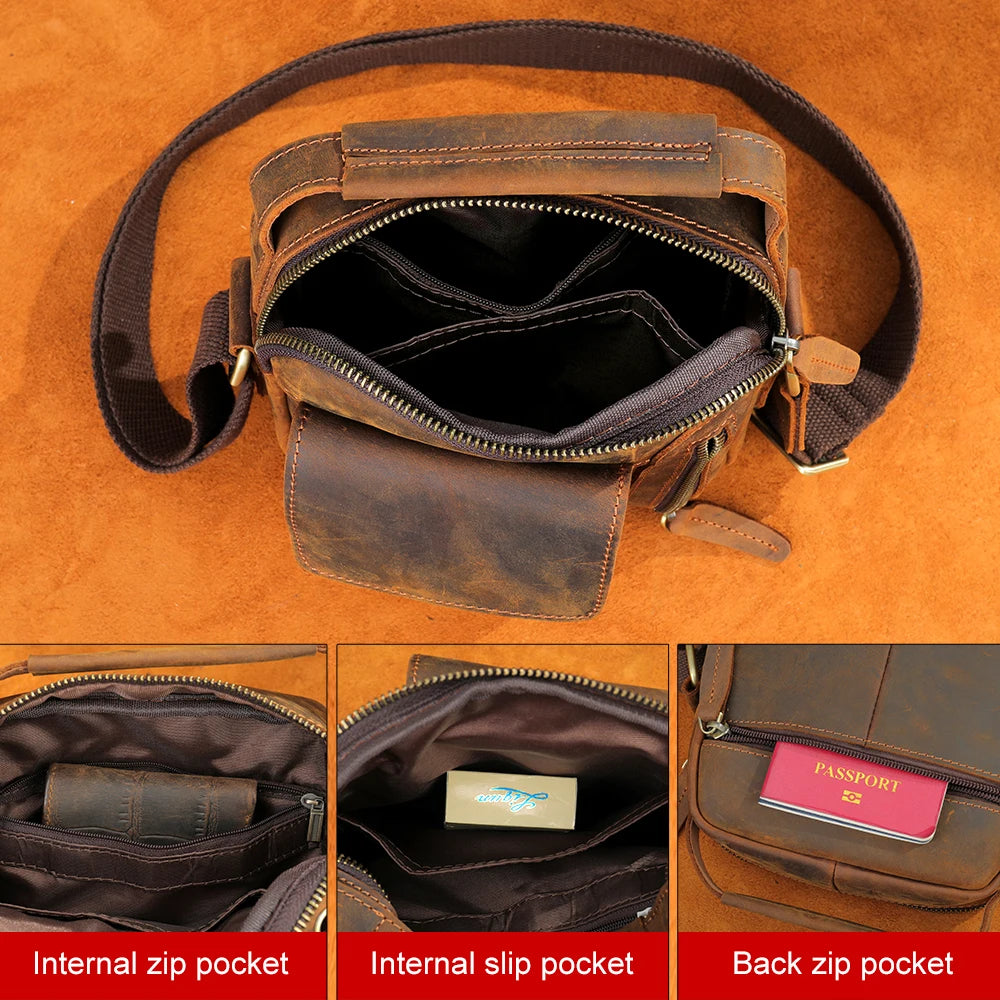 Westal Crazy Horse Leather Crossbody Bag for Men USB Charging