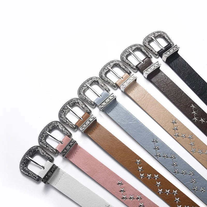Star Rivet Pu Womens Belt Punk Retro Girdle Buckle