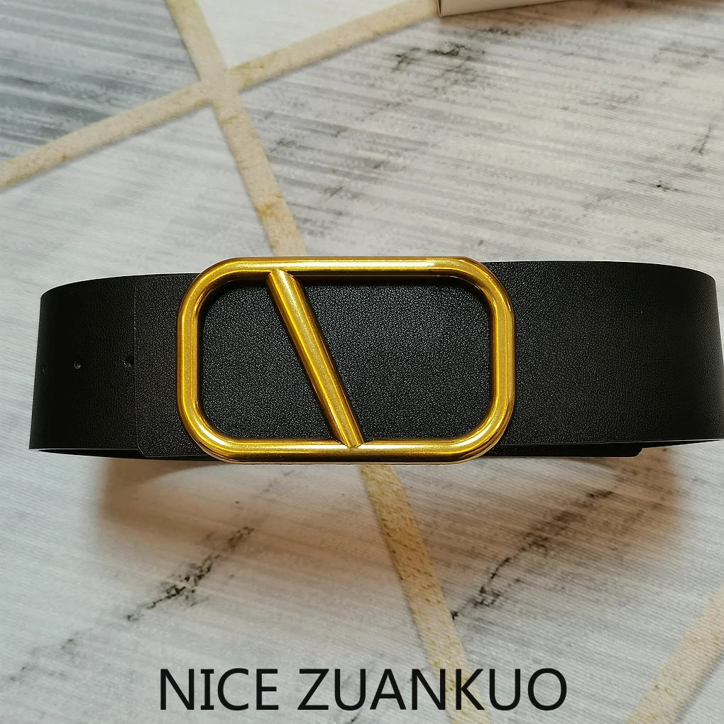 ZUANKUO Women's Genuine Leather Belt V-Shape Logo