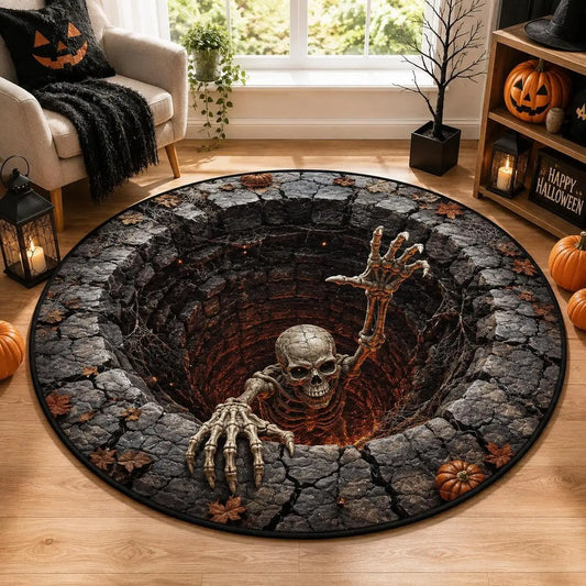Halloween Skull Round Carpet Non Slip Haunted House Floor Decor