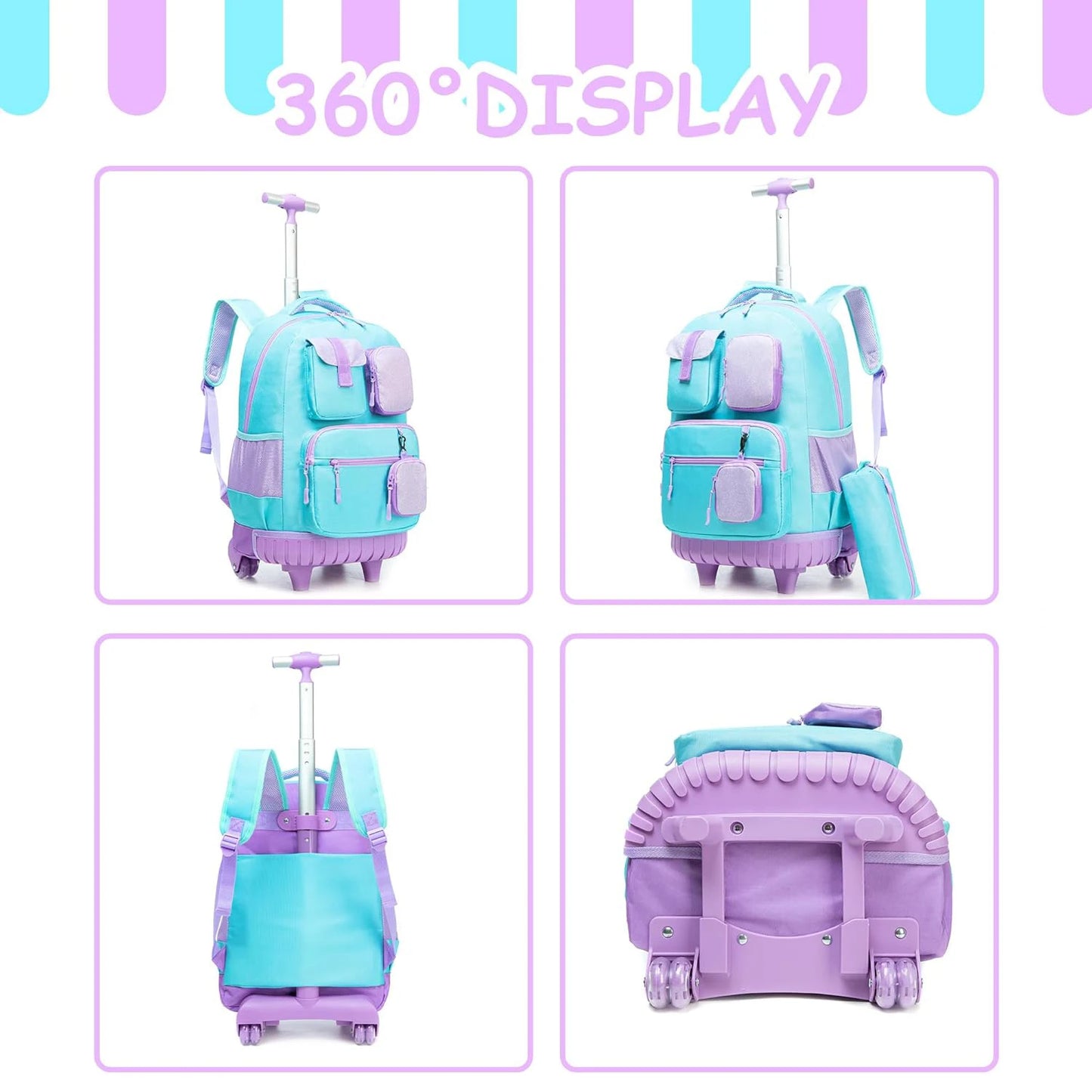 MYHSBYO Rolling Backpack For School Girls With Wheels