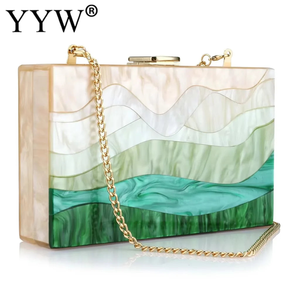 Acrylic Chain Box Clutch For Women Evening Party Purse