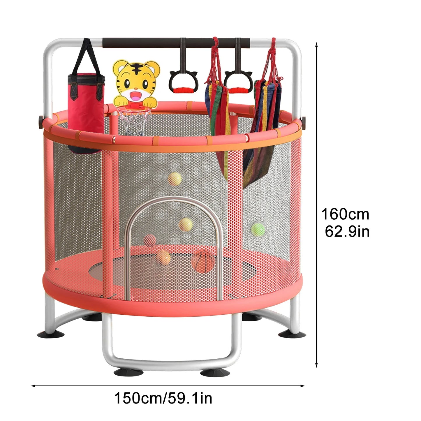 Kids Trampoline With Basketball Hoop And Enclosure Net