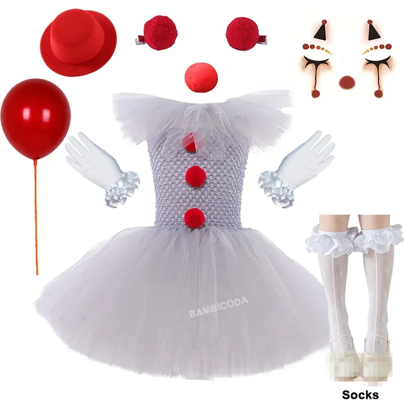 BAMBICODA Pennywise Creepy Clown Costume Dress For Girls