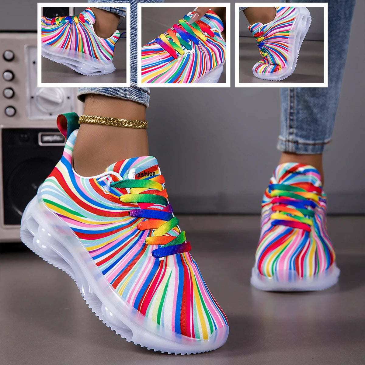Women Air Cushion Sneakers Lace-Up Lightweight Non Slip Running Shoes