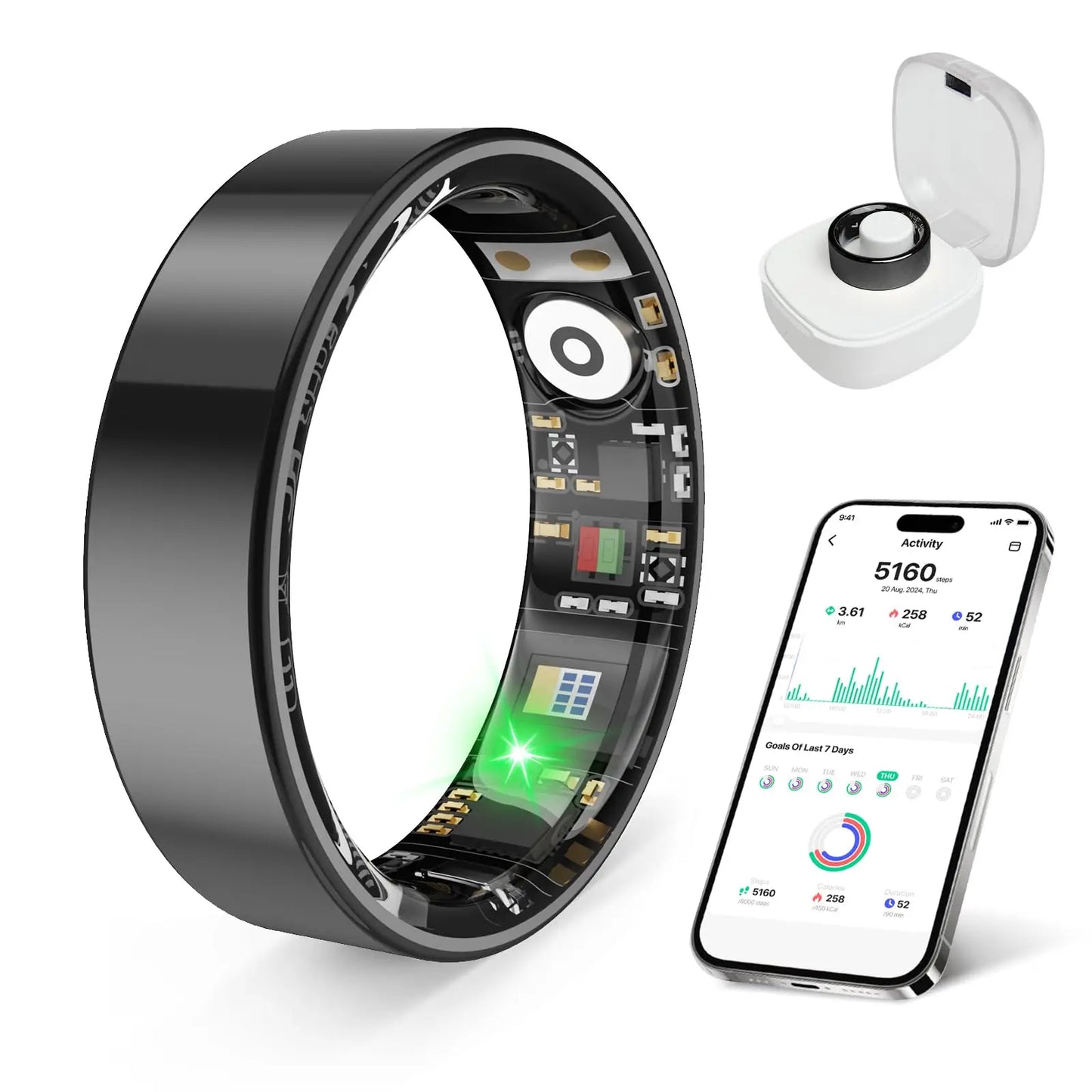 Smart Ring Health Tracker for Sleep and Activity, IP68 Waterproof