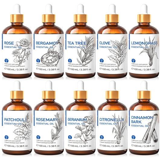 HIQILI Natural Essential Oil Geranium Tea Tree Rosemary Vanilla Lavender