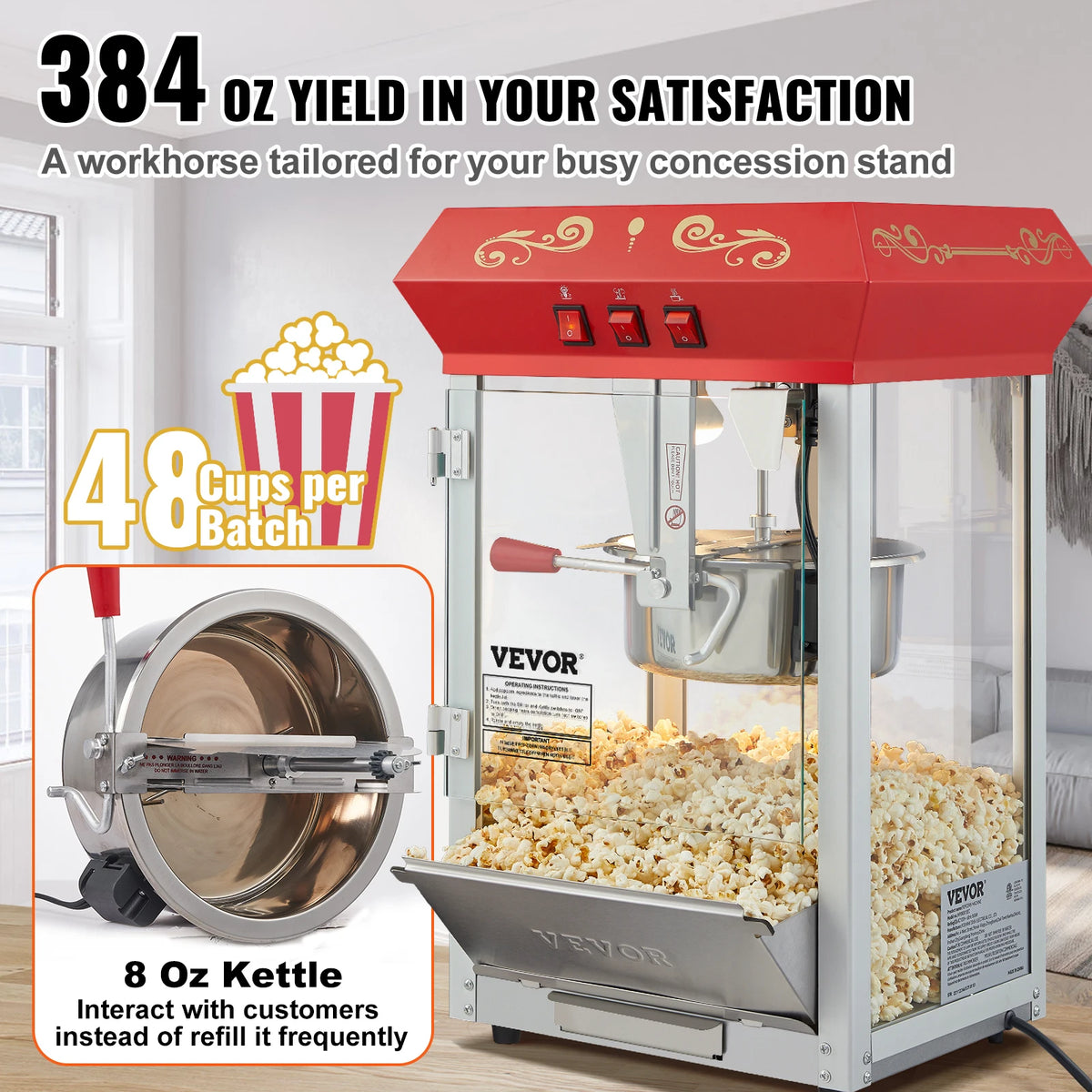 SucceBuy Commercial Electric Popcorn Maker With Stainless Steel Kettle