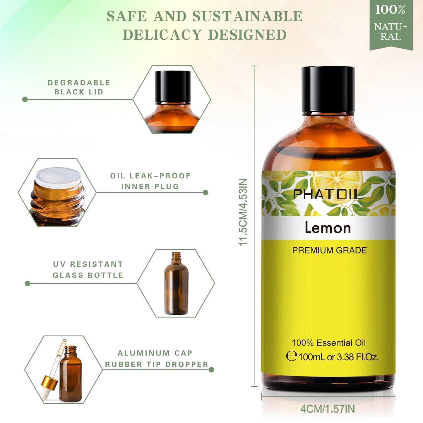 PHATOIL Pure Natural Essential Oils Set Rose Orange Lemon Lavender