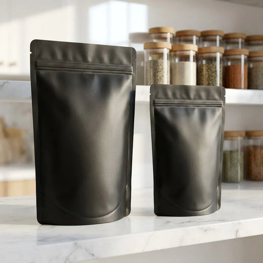 VoluPack Matte Black Stand Up Mylar Bags 100pcs Smell Proof