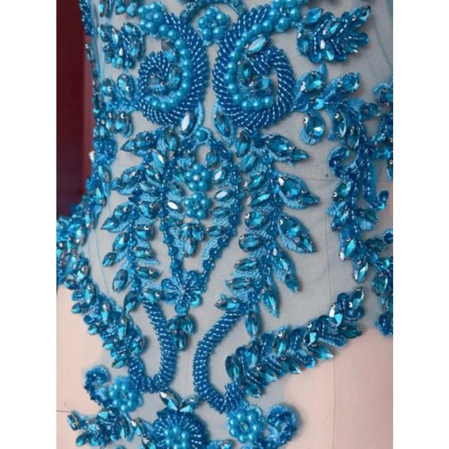 Handmade Bodice Rhinestones Applique Crystal Trim Glass Beads Lace Patches
