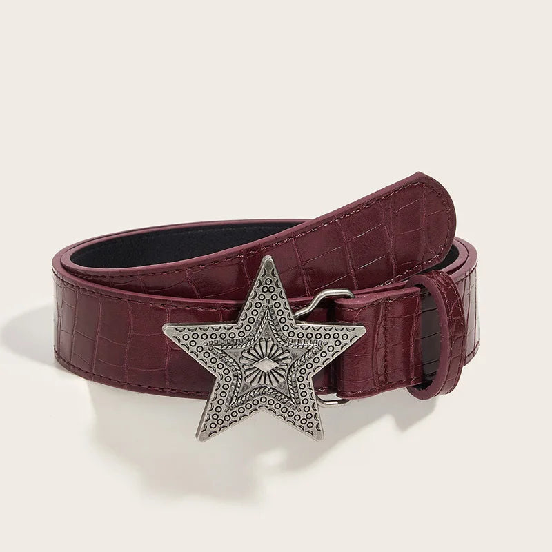 Gothic Punk Five-Pointed Star Buckle PU Leather Belt For Women
