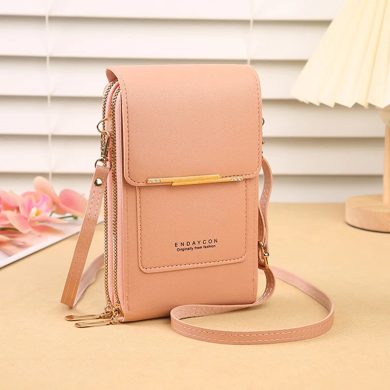 Women PU Leather Shoulder Bag With Touch Screen Window Zipper