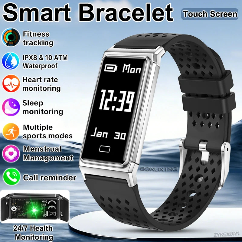 Fitness Tracker Smart Bracelet IPX8 Waterproof Touch Screen Health Monitor