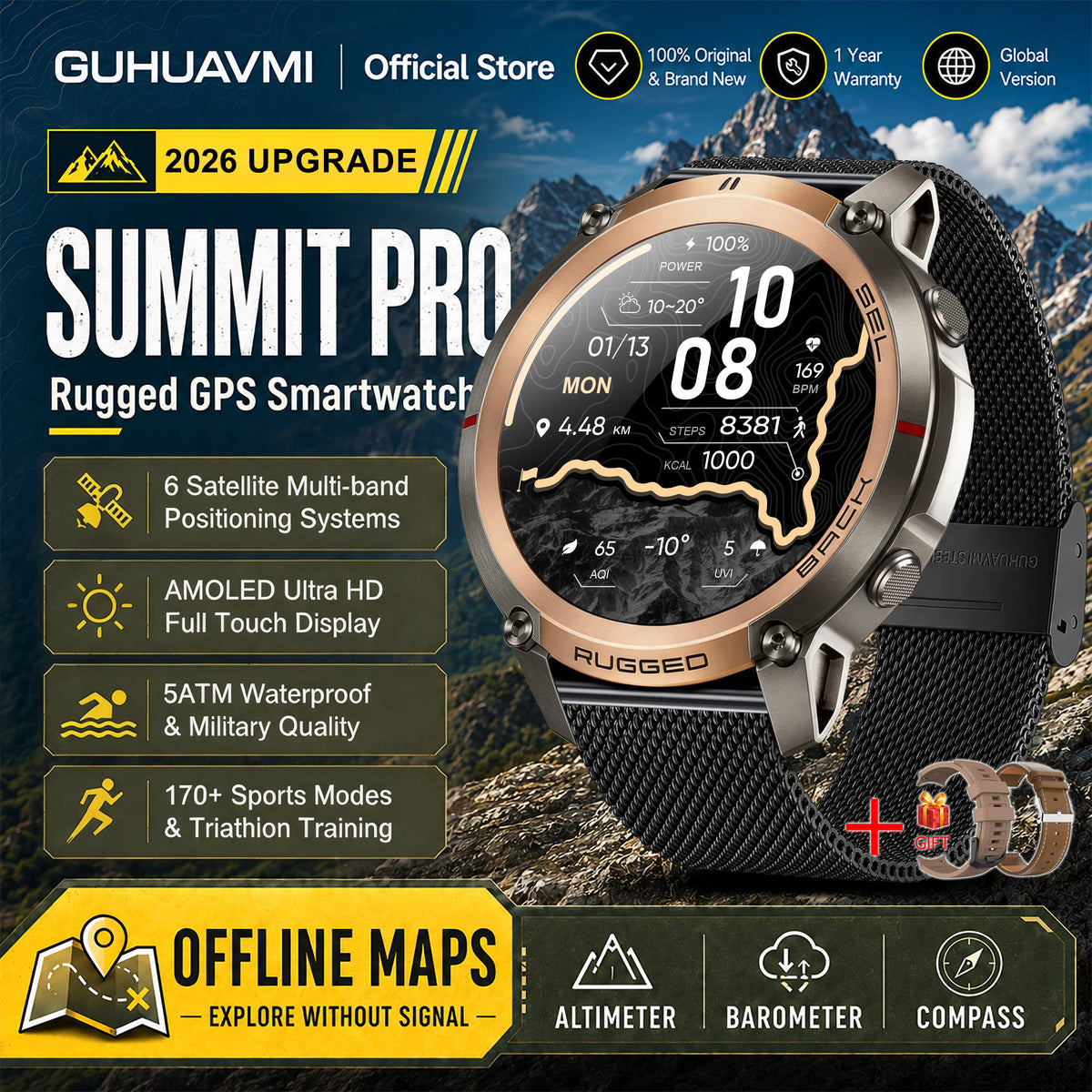 Advanced Military GPS Smartwatch With Offline Mapping And Fitness Tracking