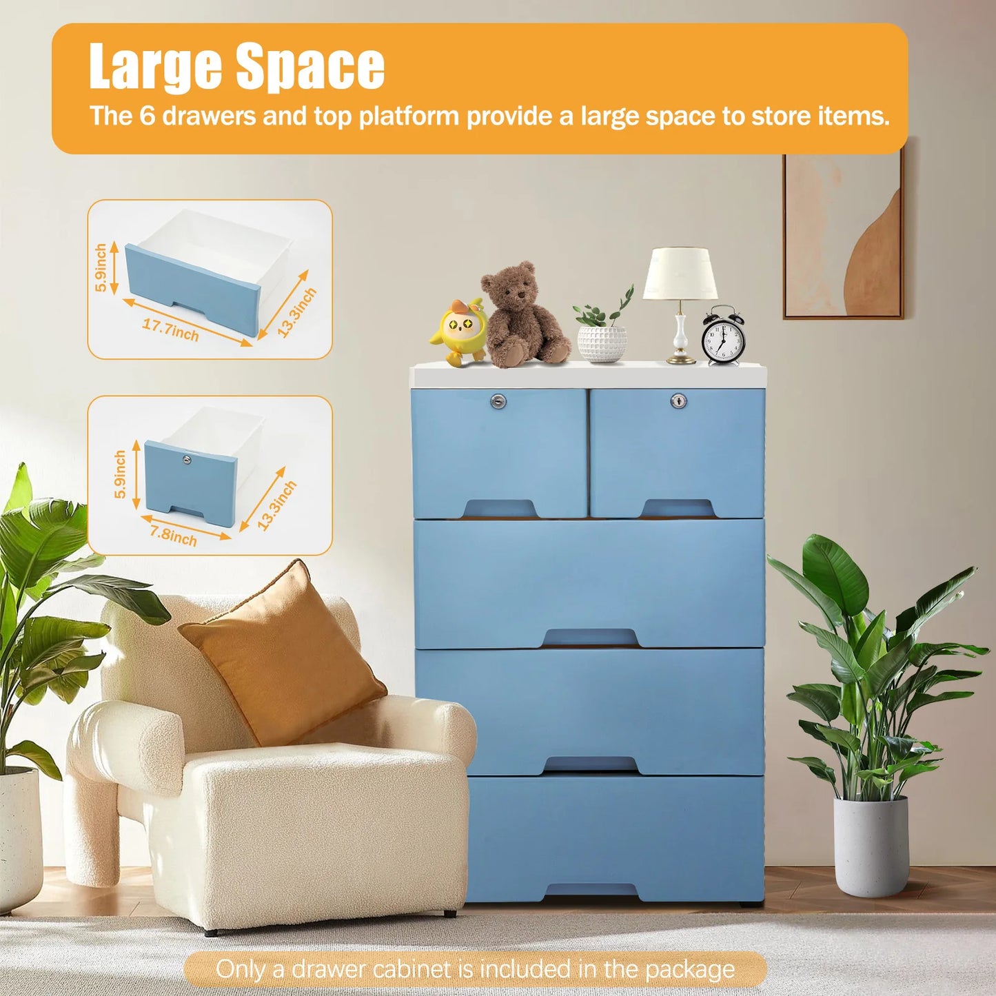 Classic 6 Drawer Plastic Dresser Storage Tower For Home Office