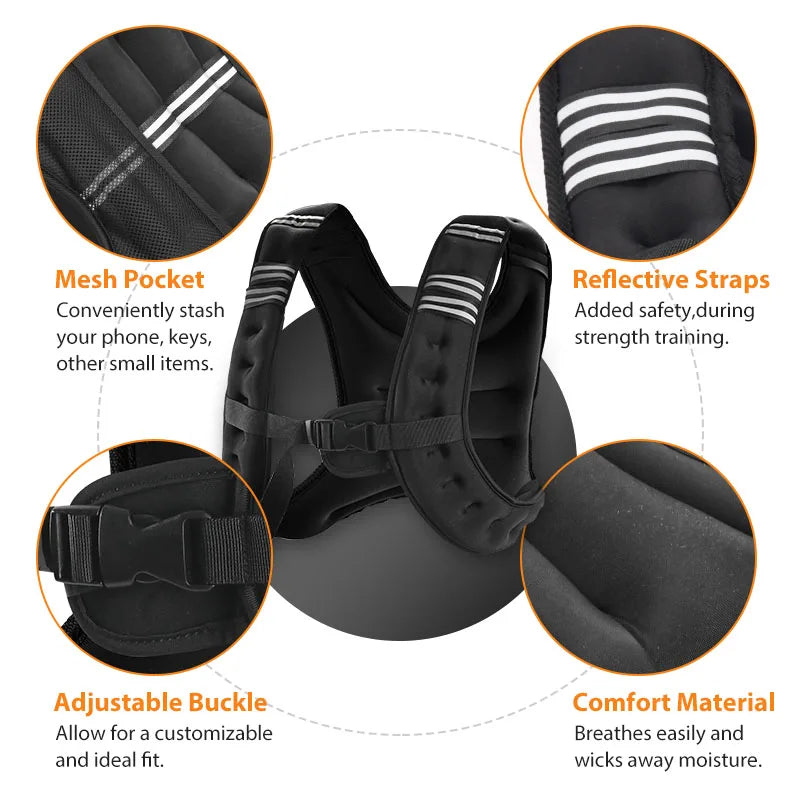 Weight Vest With Reflective Stripe For Cardio And Strength Training