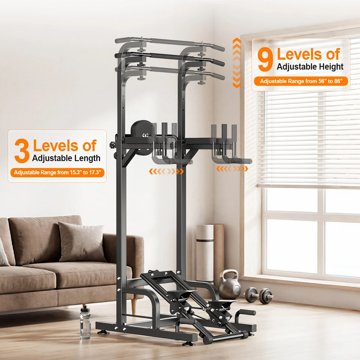 Pull Up Dip Power Tower With Stepper 450 LBS Capacity