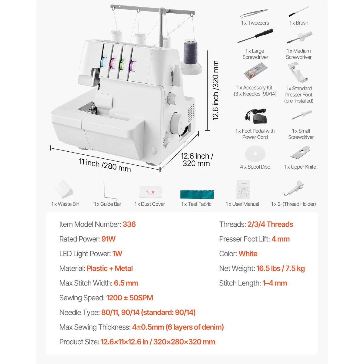 SucceBuy Serger Overlock Sewing Machine 2-3-4 Thread With Differential Feed