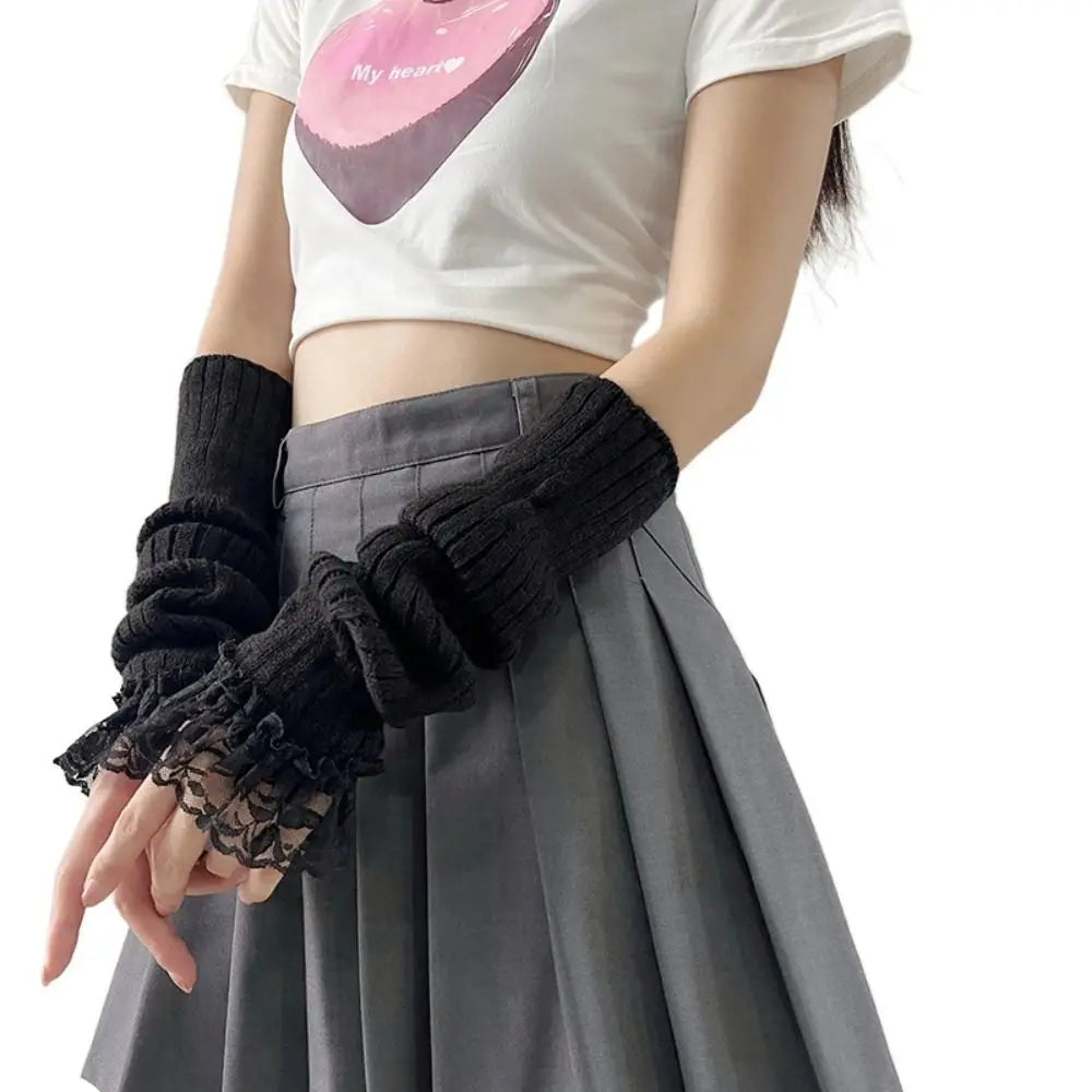 Fingerless Long Wrist Gloves Arm Warmers Polyester For Women
