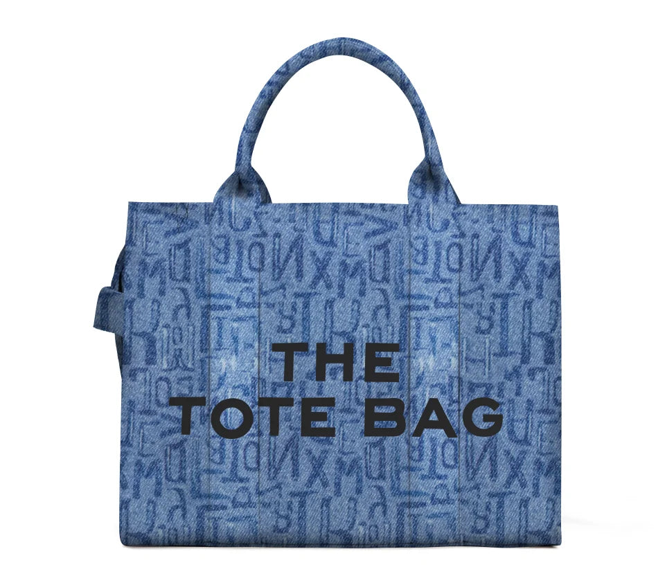 Denim Canvas Tote Bag For Women With Inner Pockets And Zipper