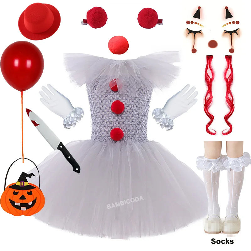 BAMBICODA Pennywise Creepy Clown Costume Dress For Girls