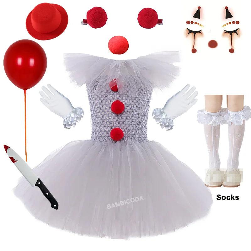 BAMBICODA Pennywise Creepy Clown Costume Dress For Girls