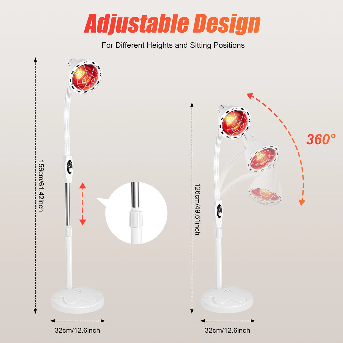 275W Adjustable Infrared Heat Lamp with 360 Rotatable Temp Control