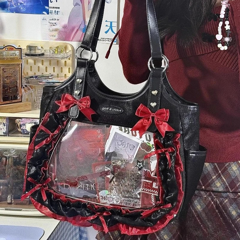 KUROYABU Luxury Lace Gothic Y2K Underarm Bag With Bow