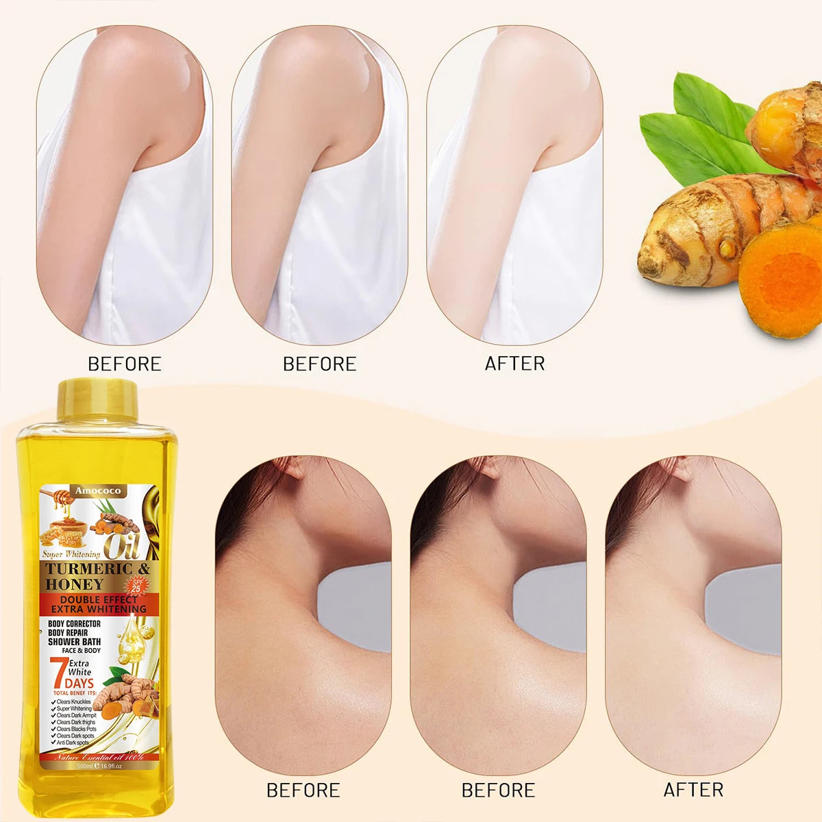 Amococo Turmeric Honey Body Oil Moisturizing Skincare Treatment