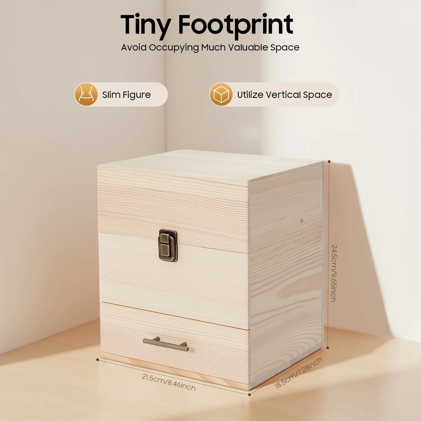 3-Tier Wooden Essential Oil Box Organizer For Aromatherapy Bottles