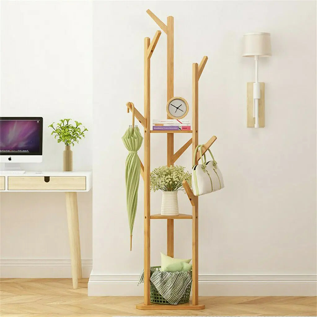 Bamboo Branch Coat Hat Rack Floor Stand With 10 Hooks