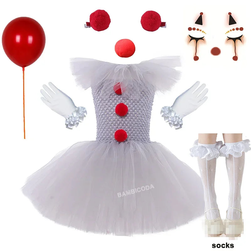 BAMBICODA Pennywise Creepy Clown Costume Dress For Girls
