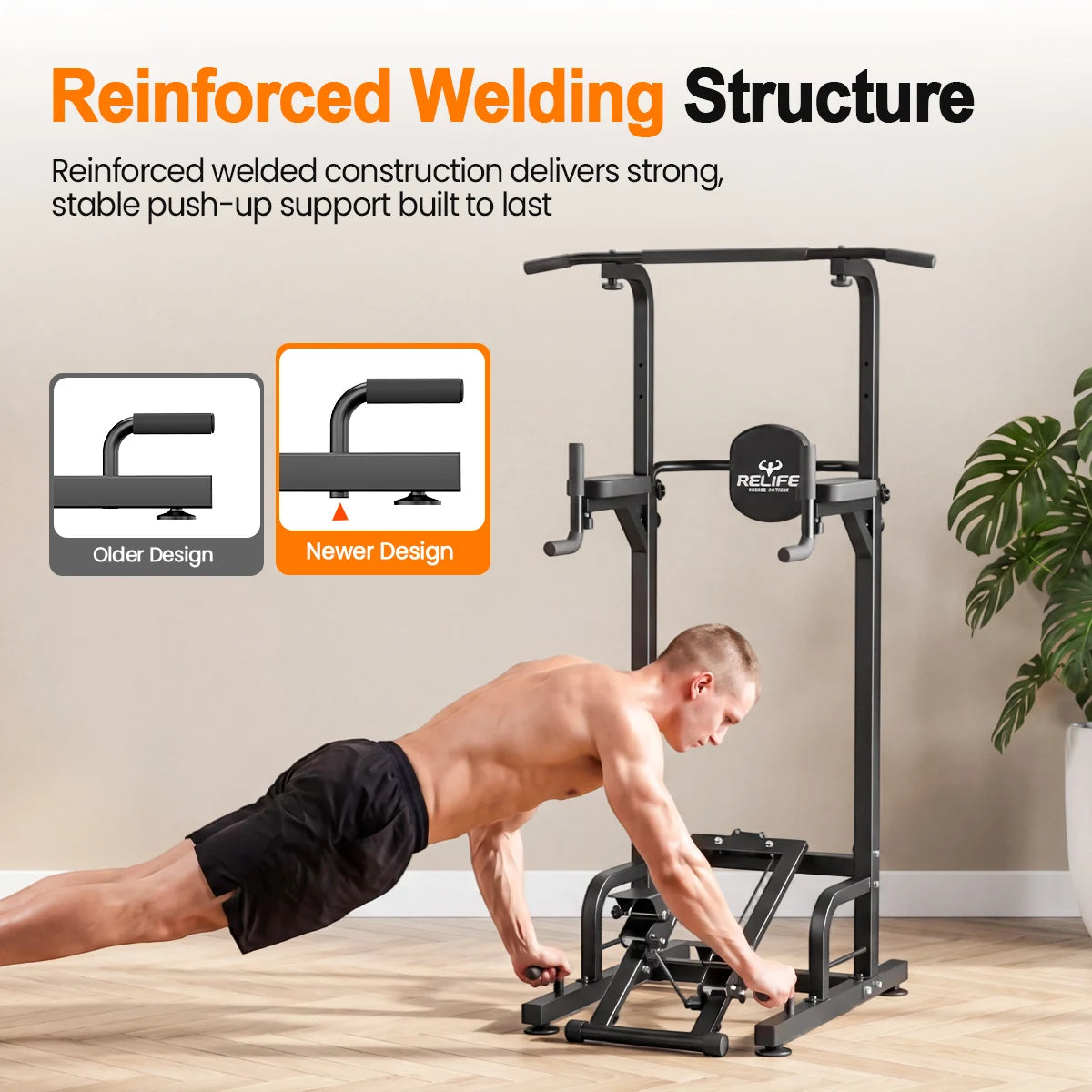 Pull Up Dip Power Tower With Stepper 450 LBS Capacity